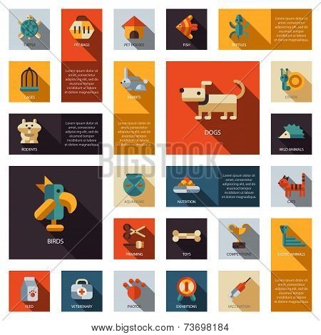 Set of flat design pet shop icons