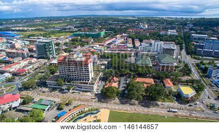 Labuan,Malaysia-Sept 8,2016:Aerial view of the city of Labuan town,Malaysia.Labuan town is the capital of the Federal Territory of Labuan in Malaysia,an island group off the north coast of Borneo.