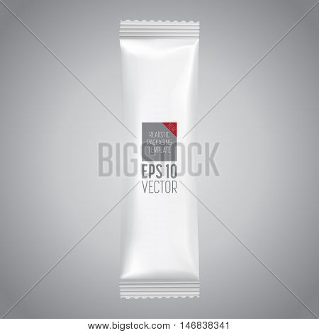 Blank food bag packaging. 3d realistic food package. Vector packaging. Sachet for food. Blank sachet packaging. Isolated foil bag, blank food packaging. Foil bag for tea, coffee, sachet, salt. Packaging mockup. Packaging template. Food bag