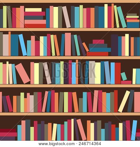 Vector Seamless Pattern Of Shelf With Books. Seamless Pattern Of Books. Library Bookshelf.