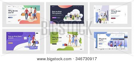 Set Of Casual People Doing Shopping. Flat Vector Illustrations Of Men And Women Buying Things. Shopp