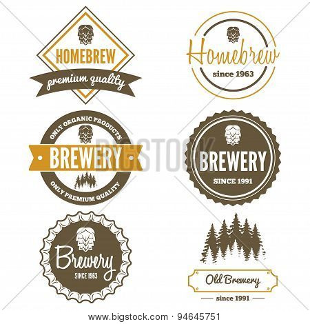 Set of vintage logo, badge, emblem or logotype elements for beer, beer shop, home brew, tavern, bar,