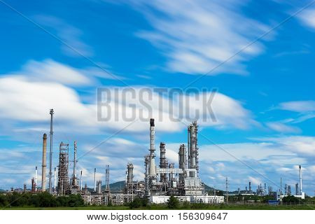 Oil Refinery factory industry with blue sky and clouds. Petrochemical plant Petroleum Industrial-plant.