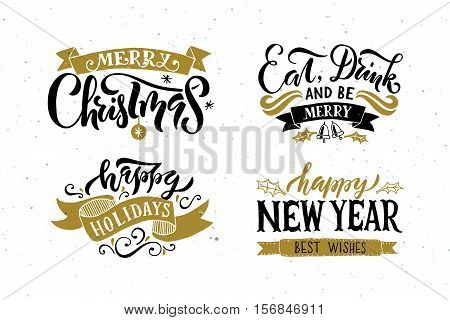 Hand Sketched Logotype, Badge/icon Typography Set For Christmas/new Year Holiday Season.