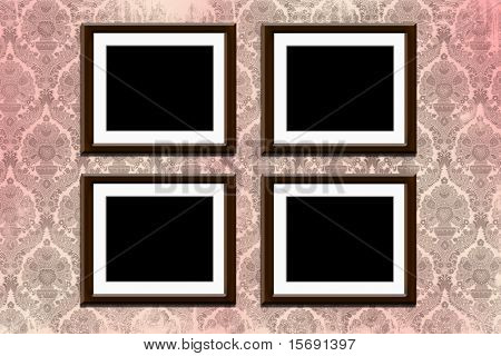 Wood frames on grungy old victorian wallpaper