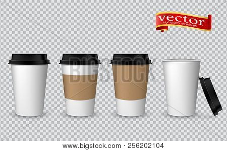 Blank Realistic Coffee Cup Mockup. Paper Cups Isolated On White. Plastic Coffee Cup Templates. Vecto