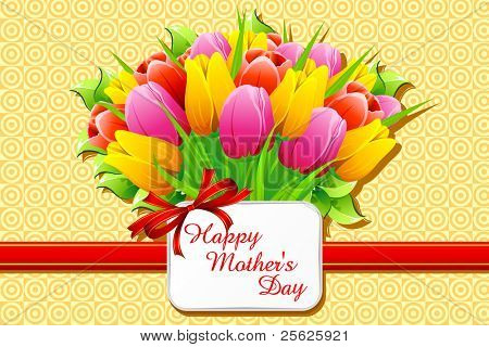 illustration of bunch of tulip with card wishing happy mother's day