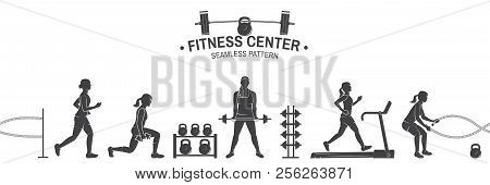 Fitness Center Seamless Pattern Or Background. Vector Illustration. For Design Fitness Centers, Gyms