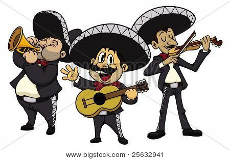 Tre cartoon Mariachi, tutti in strati separati per l'editing facile.