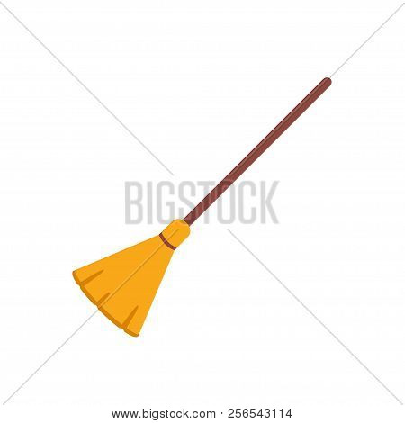 Broom Made From Twigs On A Long Wooden Handle. Vector Illustration. Tool For Cleaning Isolated On Wh