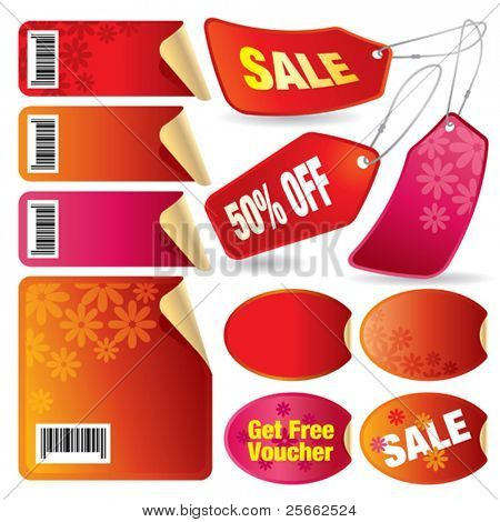 Vector illustration of a set of red sale stickers and tags and labels.