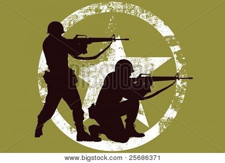 Vector silhouette of two soldiers with rifles.