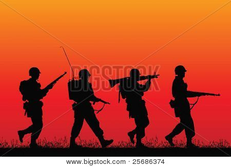 D-day. Vector silhouette of soldiers.