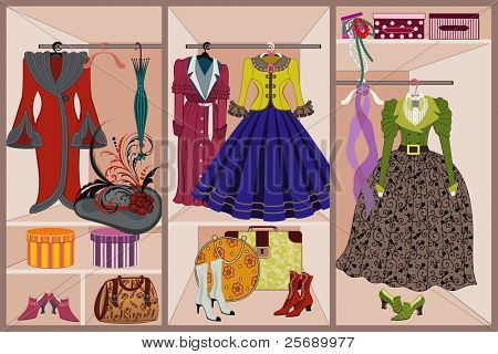 Wardrobe with vintage clothing