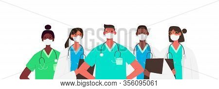 Coronavirus 2019-ncov. Set Of Doctors Characters In White Medical Face Mask. Stop Coronavirus Concep