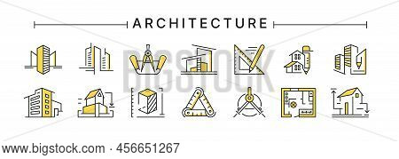 Architect Buildings. Line Icons Of Architecture Project For Engineer Documents And Plans. Apartment 