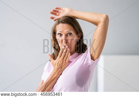 Woman With Hyperhidrosis Sweating Very Badly Under Armpit