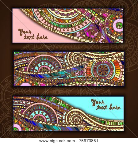 Set of abstract doodle tribal vector cards.