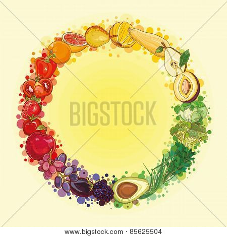 Round Composition With Fruits And Vegetables. Food Circle