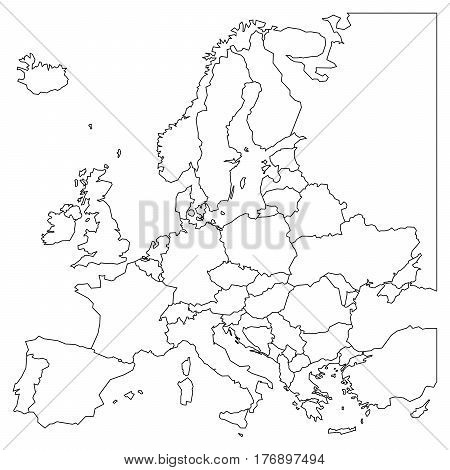 Blank outline map of Europe. Simplified wireframe map of black lined borders. EPS10 vector illustration.