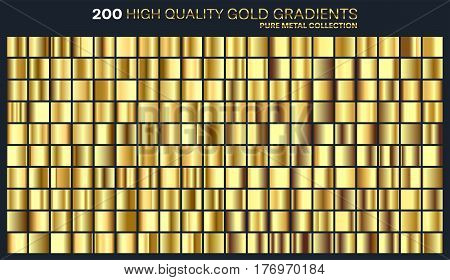 Gold, golden gradient, pattern, template.Set of colors for design, collection of high quality gradients.Metallic texture, shiny background.Pure metal.Suitable for text , mockup, banner, ribbon or ornament.