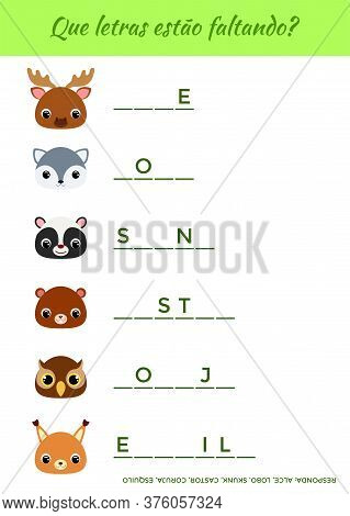 Que Letras Estão Faltando? - What Letters Are Missing? Complete The Words. Matching Educational Game