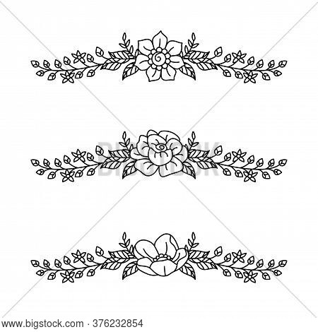 Bouquet Of Flowers, Continuous Line Drawing Vector. Graphical Flower Illustration. Green Flower, Whi