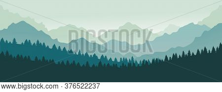 Mountains Panorama. Forest Mountain Range Landscape, Blue Mountains N Twilight, Camping Nature Lands