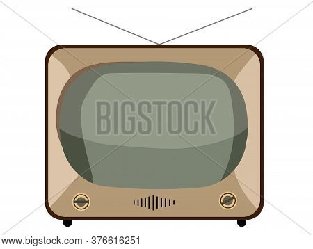 Retro Tv Set. Vintage Television Old Tv Isolated On White Background. Old-fashioned Television Close