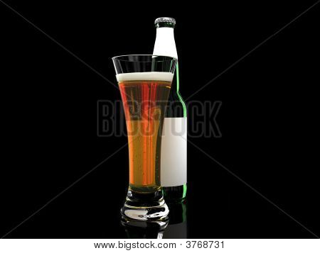 Beer In Glass And Beer Bottle With Blank Label