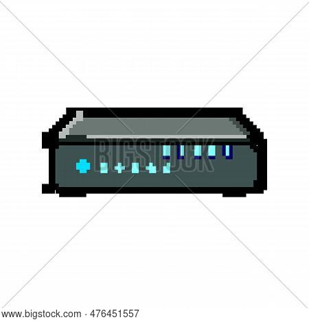 Internet Dsl Modem Game Pixel Art Retro Vector. Bit Wifi Hub, Lan Antenna Internet Dsl Modem. Old Vi