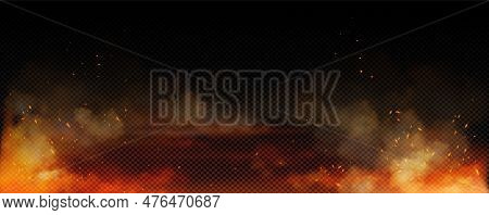 Fire Spark Overlay With Smoke And Flame Background. Grill Heat Glow In Cloud Isolated Transparent Ve