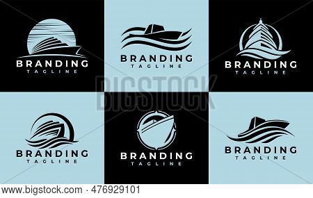 Luxury Abstract Sea Cruise Logo Design Set. Elegance Ocean Ship Logo Branding.