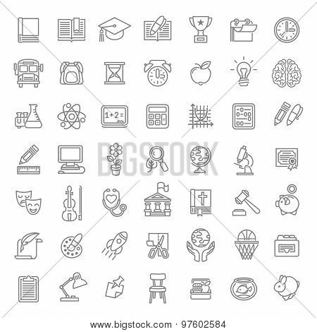 Flat Line Art School Subjects Icons