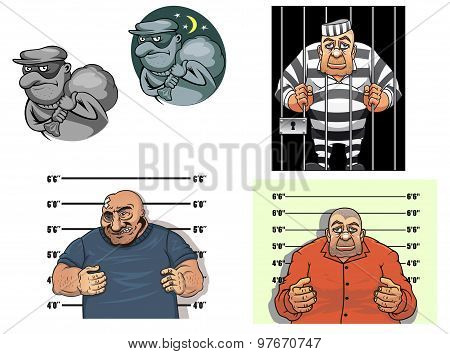 Cartoon thief, robber, gangster and prisoner