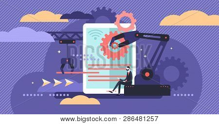 Human Resources Automation Vector Illustration. Flat Tiny Person Work Concept. 21st Century Challeng