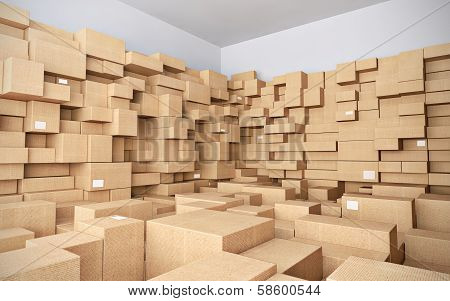 Warehouse With Many Cardboard Boxes