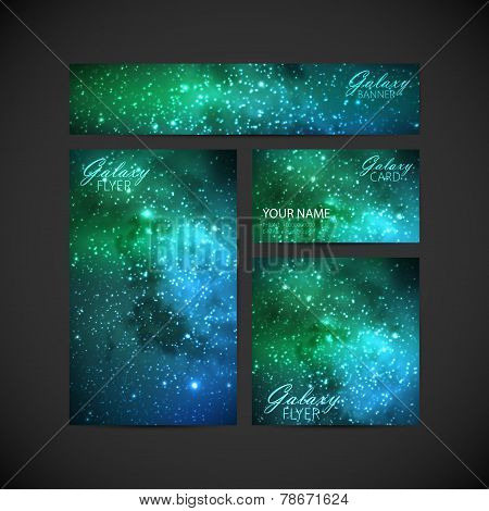 set of vector visual corporate identity with galaxy Milky Way ba