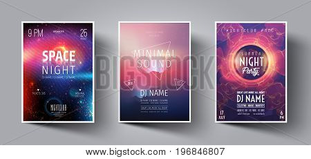 Summer Night Club Party Flyer or Poster Layout Template. Musical electro concert in the style of house, dubstep, techno, minimal, trance, Drum and Bass or Indie rock.Background of electric discharge.