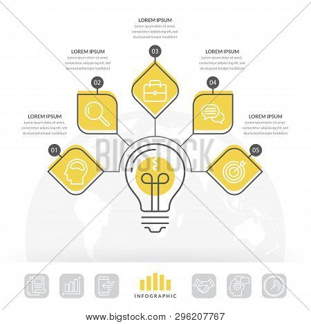 Business Info-graphic For Graphs, Charts, Diagrams. Thin Line Info-graphic Five Options, Vector Idea