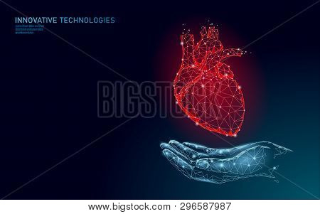 Low Poly Heart Health Day. Global Cardiac Awareness Medicine Banner Anatomical Health Blood System T