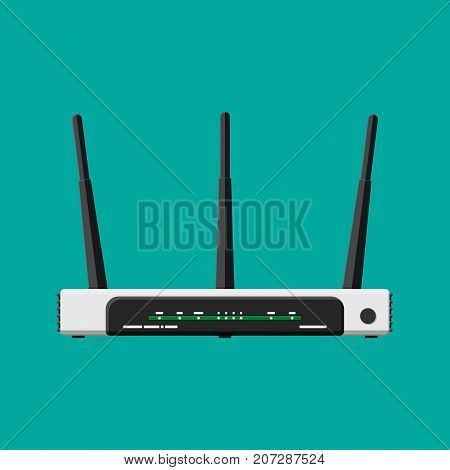 Wifi router. Wireless access point. Wifi repeater. Internet device for internet. Computer network. Vector illustration in flat style