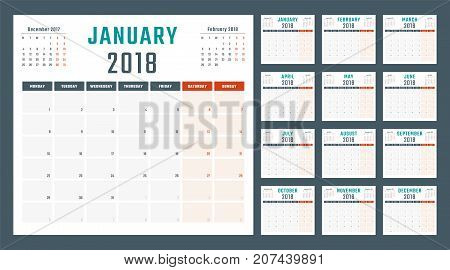 2018 year calendar, calendar design 2018 starts monday