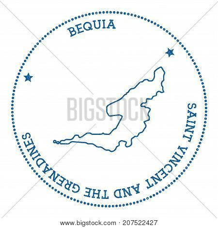 Bequia Map Sticker. Hipster And Retro Style Badge. Minimalistic Insignia With Round Dots Border. Isl