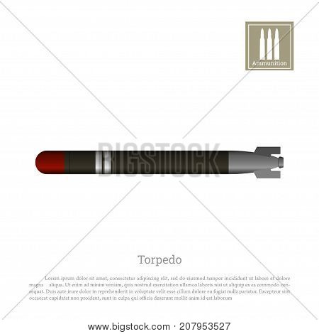 Torpedo drawing on a white background. Warship weapon icon. Navy ammunition. Vector illustration