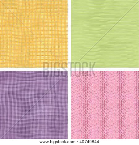 Set of four textile fabric textures seamless patterns backgrounds