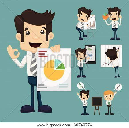 Set Of Businessman Characters Presentation Graph