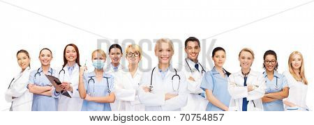 medicine and healthcare concept - team or group of doctors and nurses