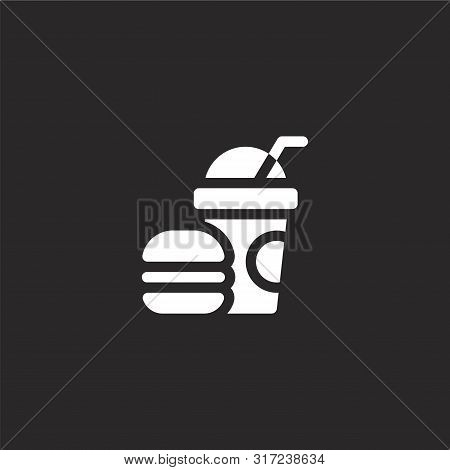 Fast Food Icon. Fast Food Icon Vector Flat Illustration For Graphic And Web Design Isolated On Black