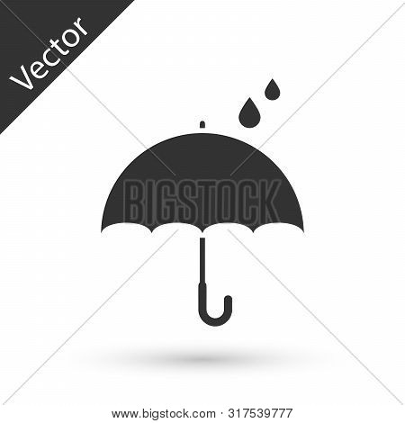 Grey Umbrella And Rain Drops Icon Isolated On White Background. Waterproof Icon. Protection, Safety,